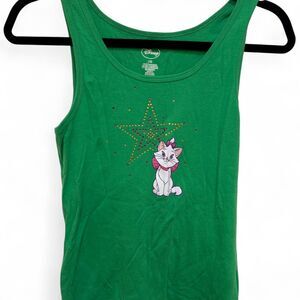 Disney Women's Bright Green Aristocats Marie Star Detail 100% Cotton Tank Top